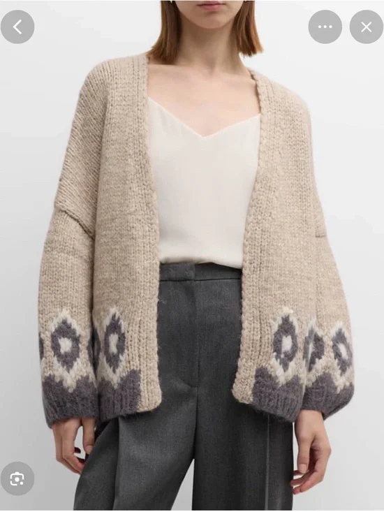 Brochu Walker Cardigan luxury Italian wool chunky knit diamond jacquard pattern - Picture 4 of 5